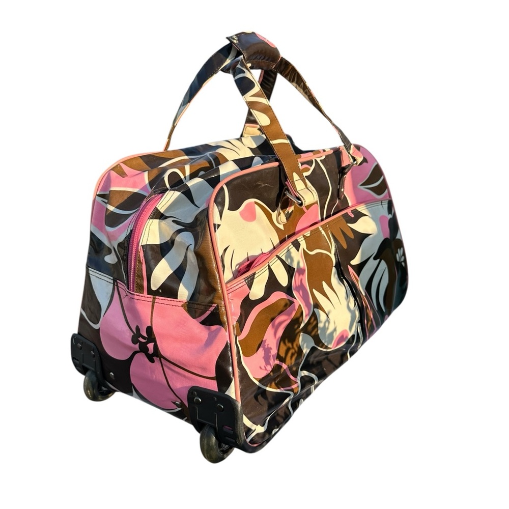 Vintage Y2K Roxy Pink & Brown Weekend Bag Rolling Carry On